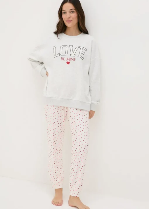 Grey Be Mine Sweatshirt Top & Bottoms Pyjama Set