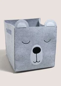 Grey Bear Felt Storage Basket (42cm x 32cm x 21cm)