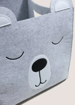 Grey Bear Felt Storage Basket (42cm x 32cm x 21cm)
