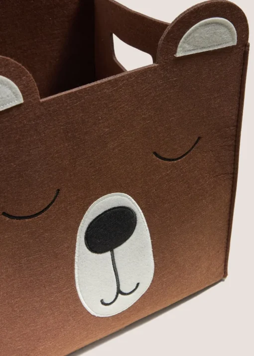 Grey Bear Felt Storage Basket (42cm x 32cm x 21cm)