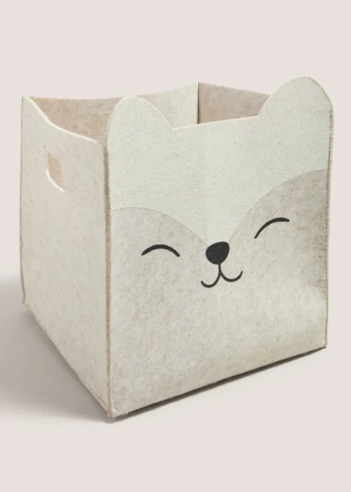 Grey Bear Felt Storage Basket (42cm x 32cm x 21cm)