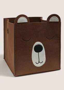 Grey Bear Felt Storage Basket (42cm x 32cm x 21cm)