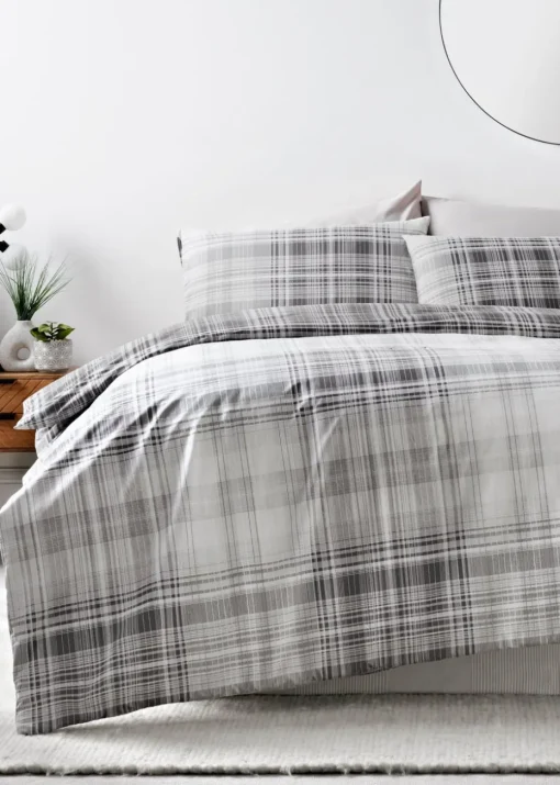 Grey Fine Check Duvet Set