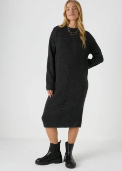 Grey Front Seam Knitted Midi Dress