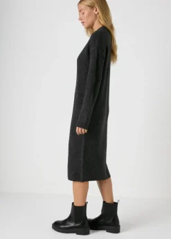 Grey Front Seam Knitted Midi Dress