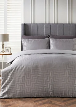 Grey Greek Key Jacquard Duvet Set