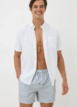 Grey Grid Print Swim Shorts