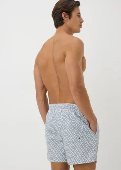 Grey Grid Print Swim Shorts