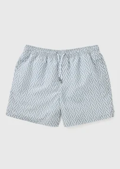 Grey Grid Print Swim Shorts