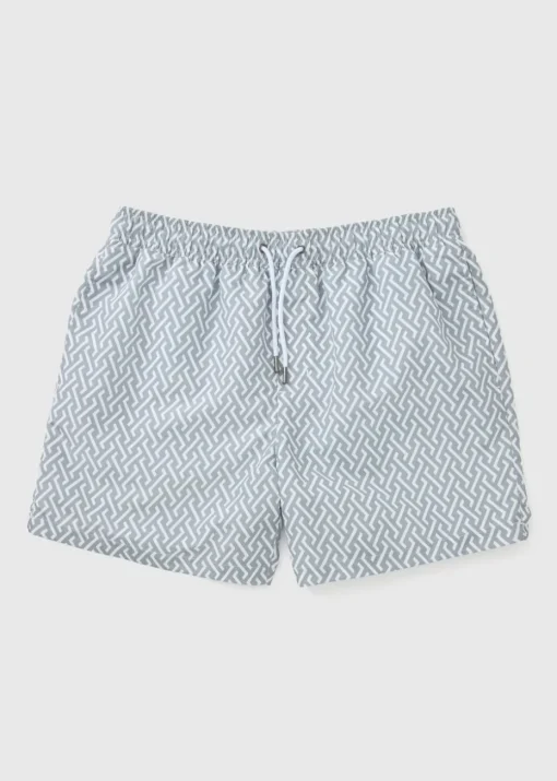 Grey Grid Print Swim Shorts