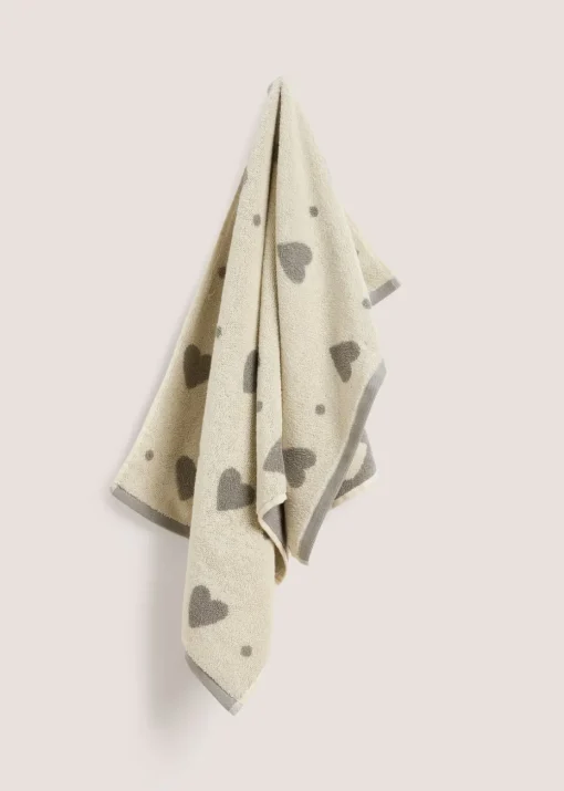 Grey Heart Jacquard Towel