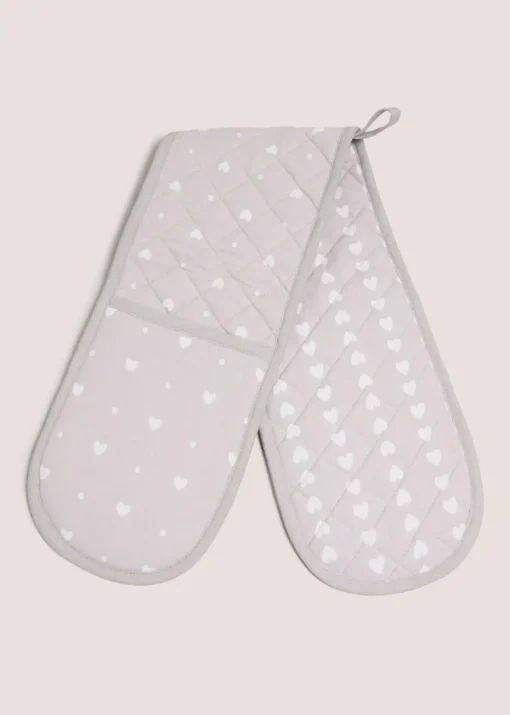 Grey Heart Oven Gloves