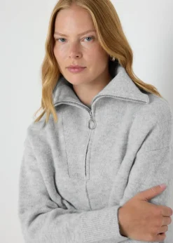 Grey Knitted Half Zip Jumper