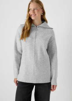 Grey Knitted Half Zip Jumper