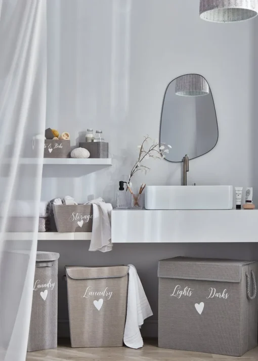 Grey Narrow Laundry Basket (40cm x 21cm x 60cm)