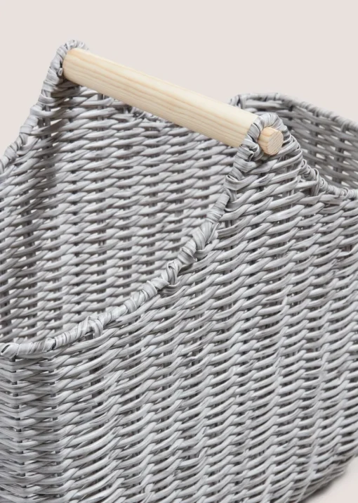 Grey Plastic Woven Toilet Roll Basket