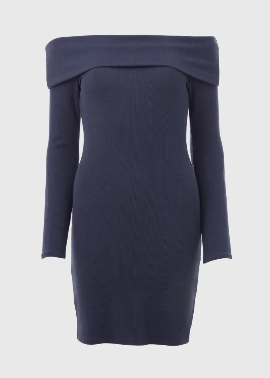 Grey Rib Bardot Mini Dress