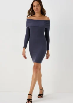 Grey Rib Bardot Mini Dress