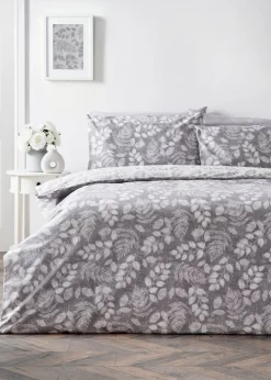 Grey Sketchy Leaf Print Duvet Set