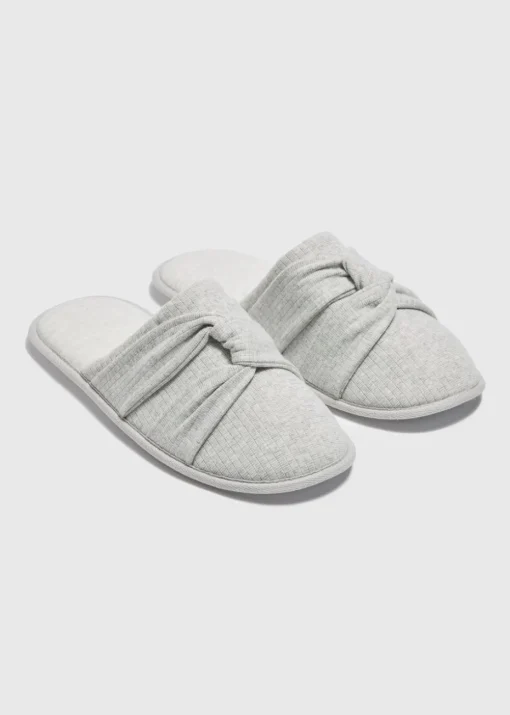 Grey Twist Jersey Mule Slippers