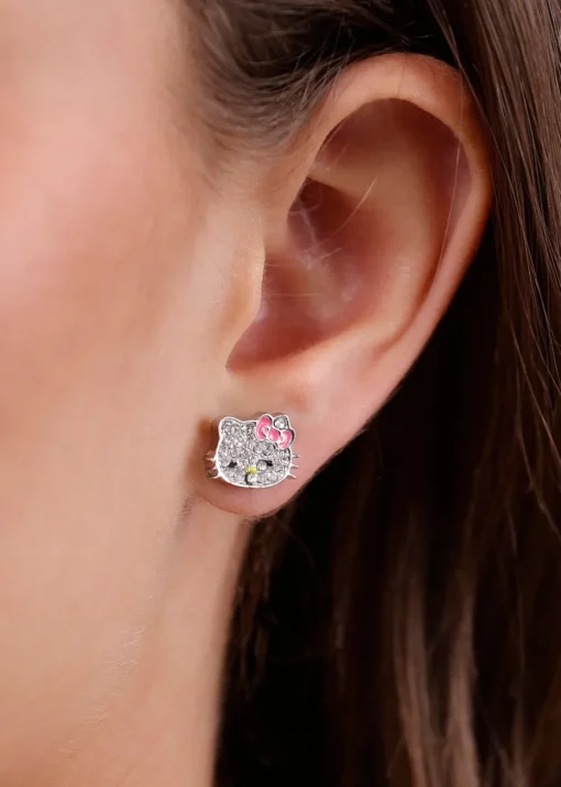 Hello Kitty Stone Silver Plated Earrings Card Box Set 2pc