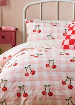 Heya Home Cherry Gingham Printed Duvet Cover Set