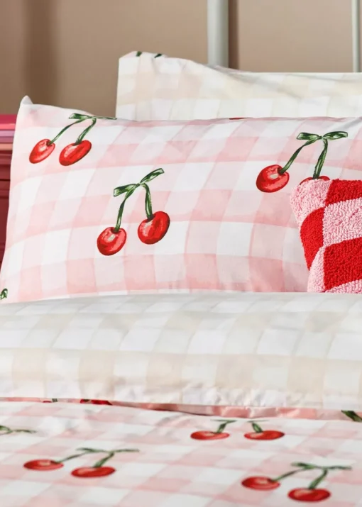 Heya Home Cherry Gingham Printed Duvet Cover Set