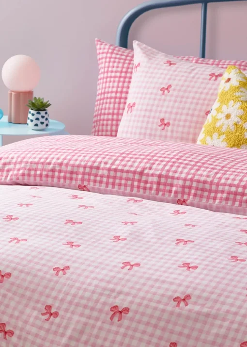 Heya Home Gingham Bows Printed Duvet Cover Set