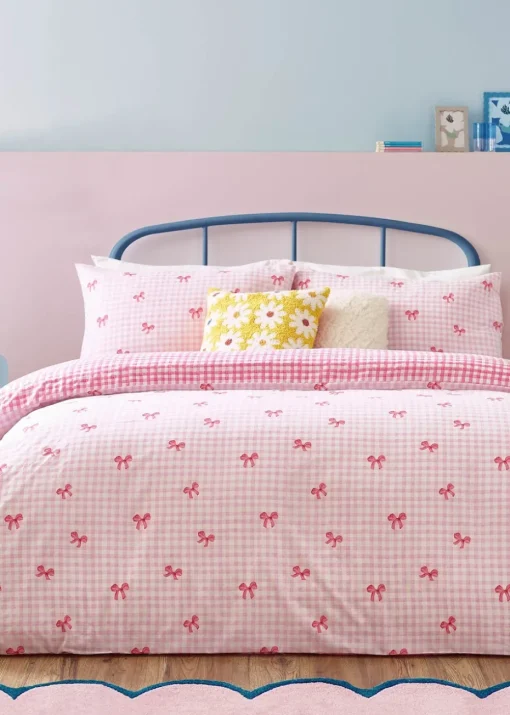 Heya Home Gingham Bows Printed Duvet Cover Set