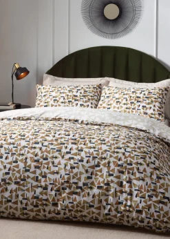 Hoem City Abstract Cotton Rich Duvet Cover Set Toffee