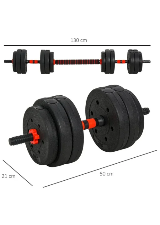 HOMCOM Adjustable 2-in-1 Barbell Dumbbells Weight Set for Body Fitness