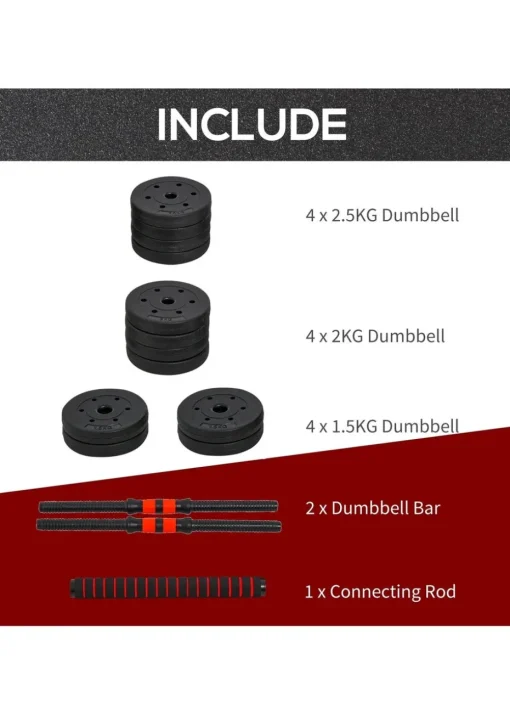 HOMCOM Adjustable 2-in-1 Barbell Dumbbells Weight Set for Body Fitness