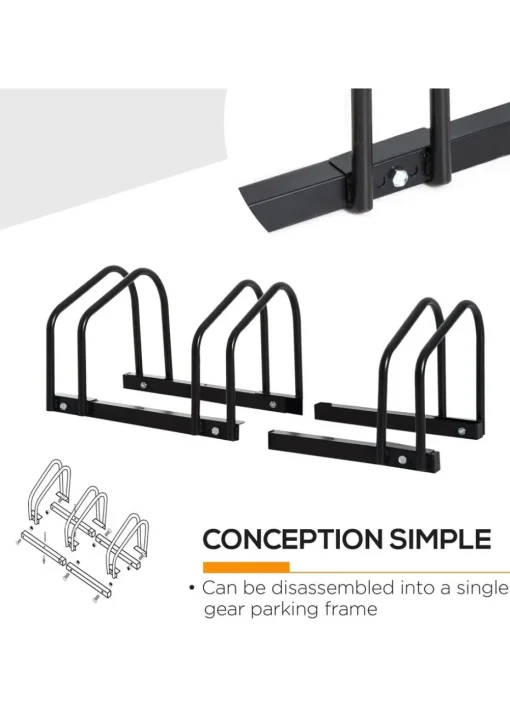 HOMCOM Bike Parking Rack Bicycle Locking Storage Stand for 3 Cycling Black