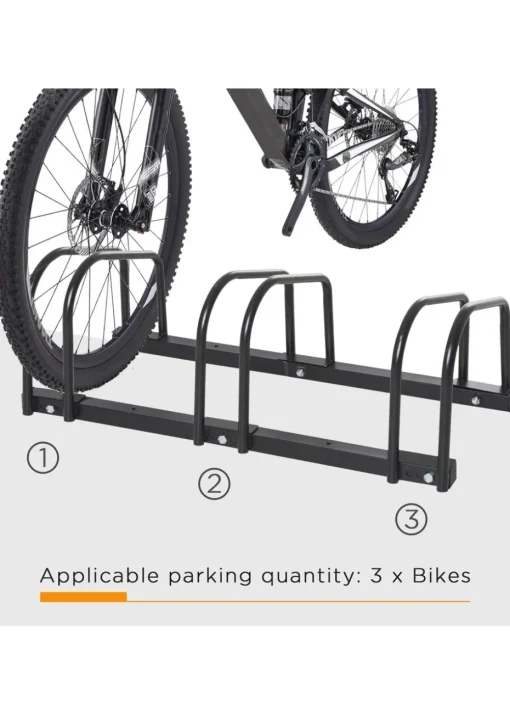 HOMCOM Bike Parking Rack Bicycle Locking Storage Stand for 3 Cycling Black