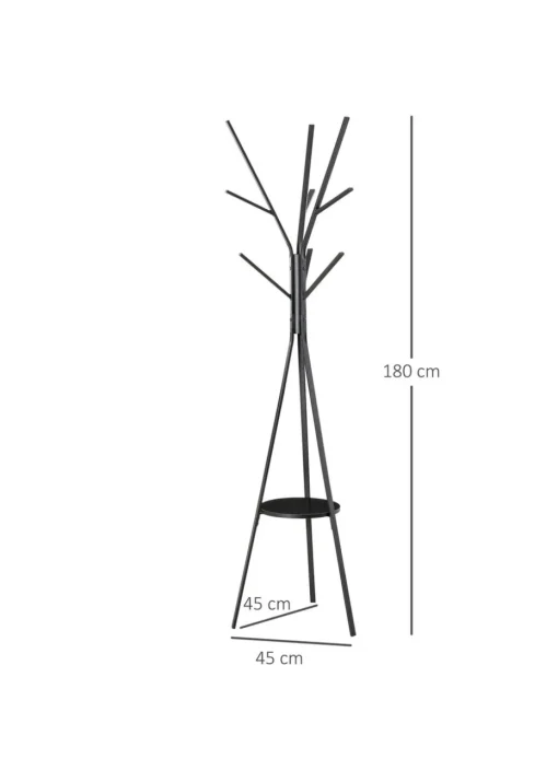 HOMCOM Black Free Standing Coat Rack (45cm x 45cm x 180cm)