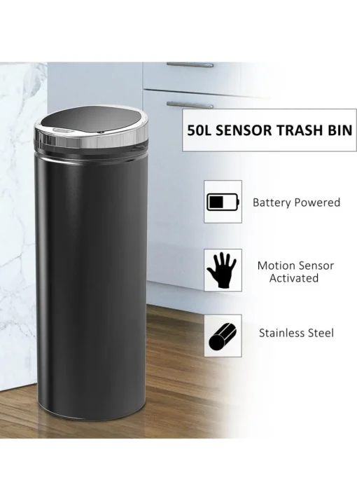 HOMCOM Black Kitchen Waste Bin (30.5cm x 30.5cm x 81.5cm 50L)