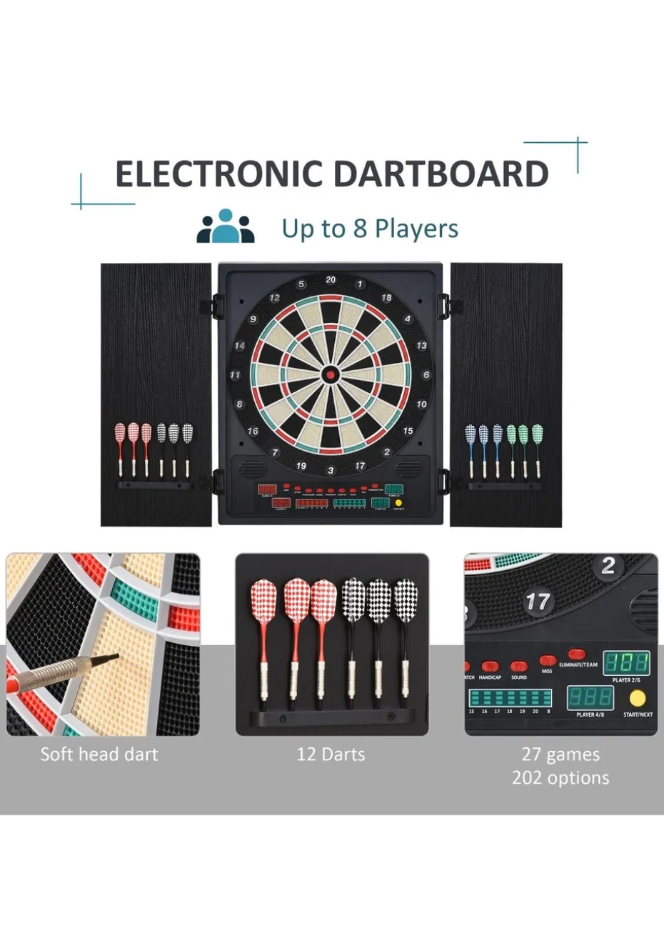 HOMCOM Electronic Dartboard In Case LED Scoreboard w/ 12 Darts 30 Heads Cabinet
