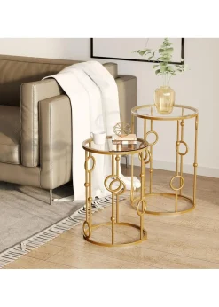 HOMCOM Gold Nesting Coffee Table Set of 2 (41cm x 41cm x 57cm)