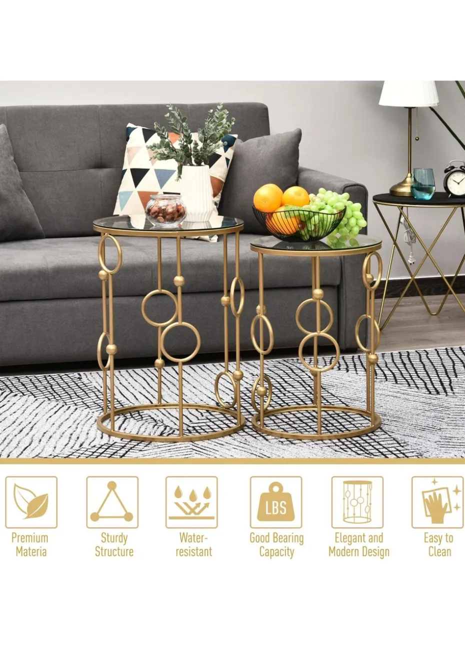 HOMCOM Gold Nesting Coffee Table Set of 2 (41cm x 41cm x 57cm)