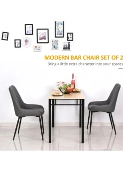 HOMCOM Grey Quilted PU Leather Dining Chairs Set of 2 (49cm x 60cm x 89cm)