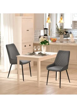 HOMCOM Grey Quilted PU Leather Dining Chairs Set of 2 (49cm x 60cm x 89cm)