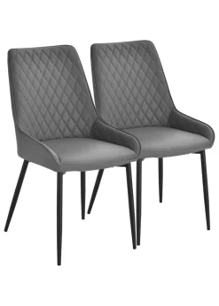 HOMCOM Grey Quilted PU Leather Dining Chairs Set of 2 (49cm x 60cm x 89cm)