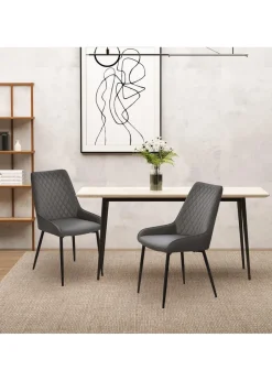 HOMCOM Grey Quilted PU Leather Dining Chairs Set of 2 (49cm x 60cm x 89cm)