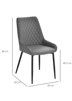 HOMCOM Grey Quilted PU Leather Dining Chairs Set of 2 (49cm x 60cm x 89cm)