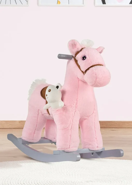 HOMCOM Kids Plush Rocking Horse Toy Pink