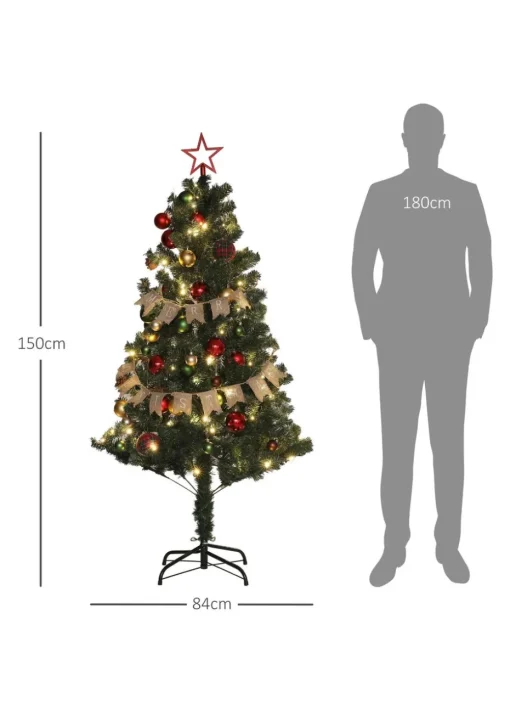 HOMCOM Red Artificial Christmas Tree with LED Lights and Red Decorations