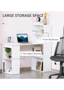 HOMCOM White Writing Table Workstation 6 Shelves (120cm x 55cm x 120cm)