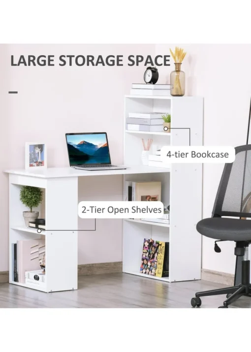 HOMCOM White Writing Table Workstation 6 Shelves (120cm x 55cm x 120cm)