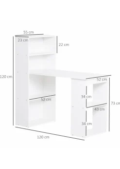 HOMCOM White Writing Table Workstation 6 Shelves (120cm x 55cm x 120cm)