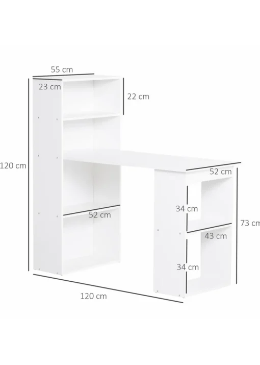 HOMCOM White Writing Table Workstation 6 Shelves (120cm x 55cm x 120cm)